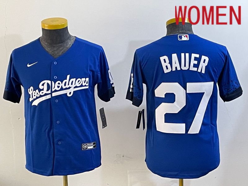 Women Los Angeles Dodgers 27 Bauer Blue City Edition Nike 2024 MLB Jersey